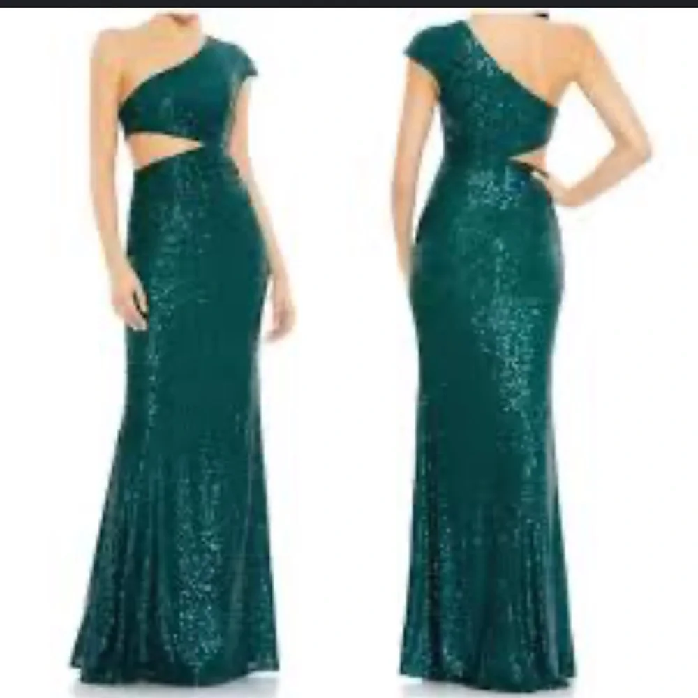 Ieena Mac Duggal 42022 Green Sequined One Shoulder Cut Out Evening Gown Maxi‎ 2